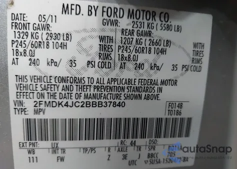 2011 Ford Edge Sel from USA, damaged, VIN 2FMDK4JC2BBB37840